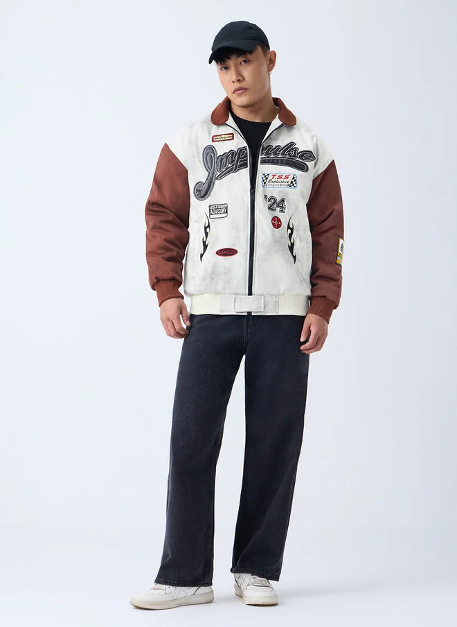 The Souled Store  The Souled Store Men Oversized Fit Printed White Racer Jacket  | Best Price UAE