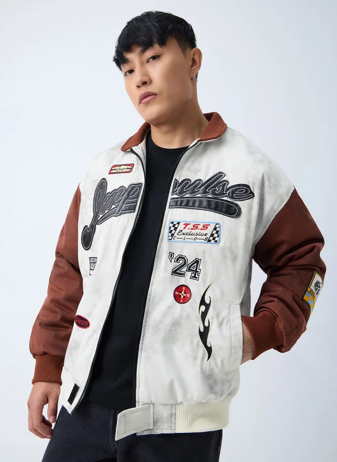The Souled Store The Souled Store Men Oversized Fit Printed White Racer Jacket