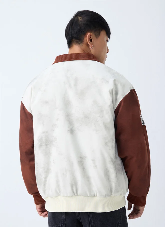 The Souled Store  The Souled Store Men Oversized Fit Printed White Racer Jacket  | Best Price UAE