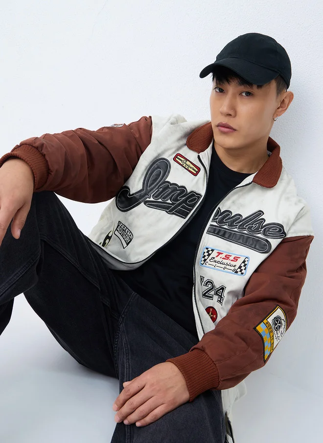 The Souled Store  The Souled Store Men Oversized Fit Printed White Racer Jacket  | Best Price UAE