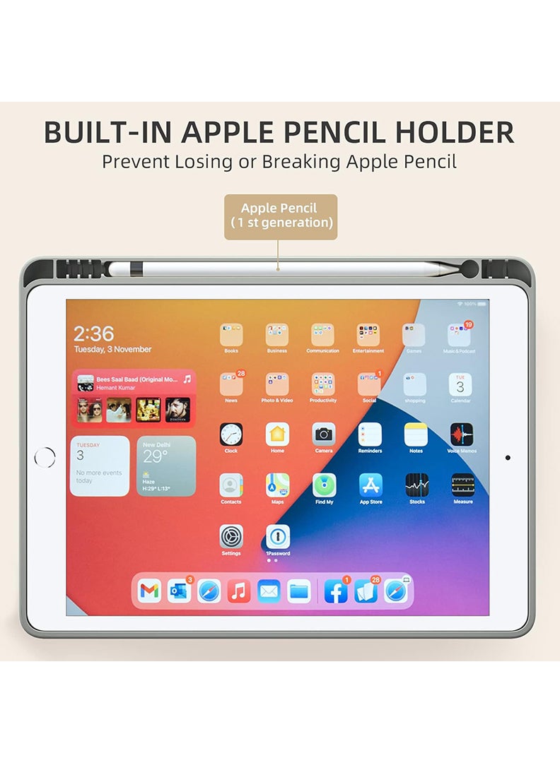 Theodor Case Compatible with iPad 10.2 Inch 2021/2020/2019, for iPad 9th/8th/7th Generation Smart Case with Pencil Holder, Protective Case with Soft TPU Back, Auto Sleep/Wake Cover, Dark Grey - Image 4