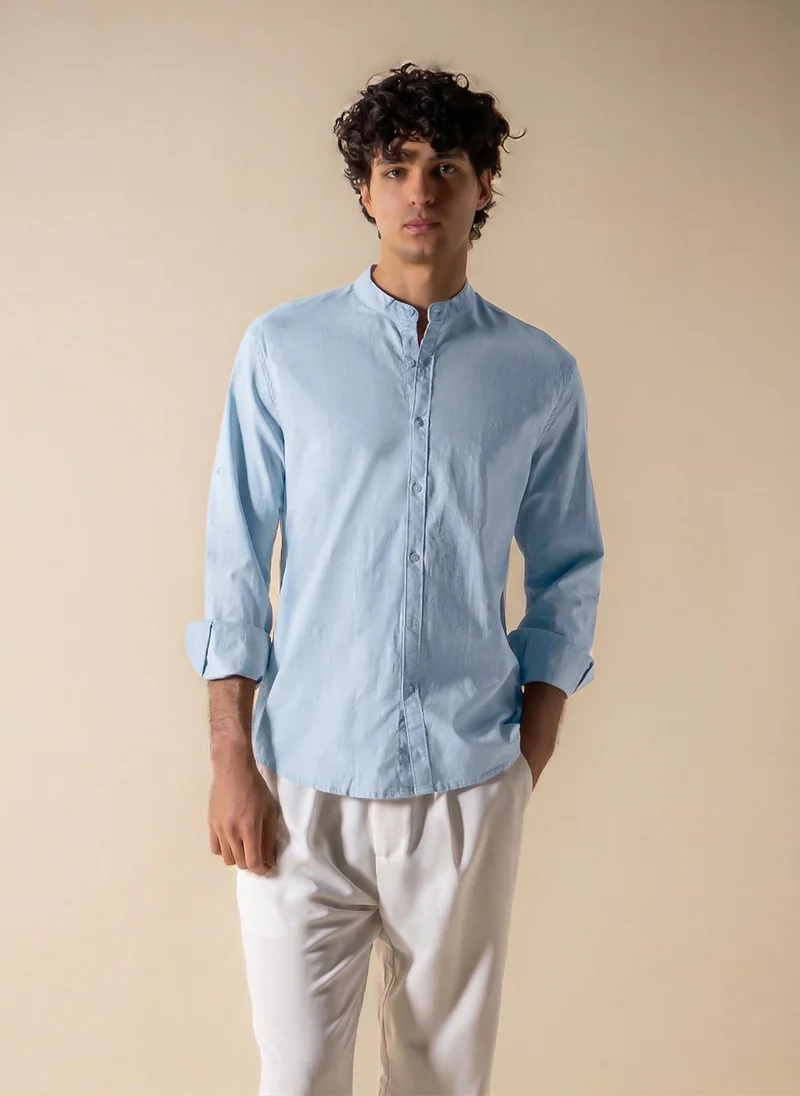 SHAPES LINEN COTTON BAND COLLAR SHIRT