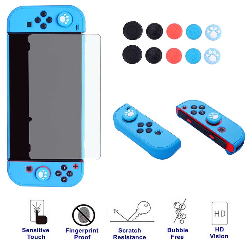COMCOOL Dockable Case for Nintendo Switch 3 in 1 Protective Cover Case for Nintendo Switch and Joy-Con Controller with Screen Protector and Thumb grips - Sky Blue - Image 5