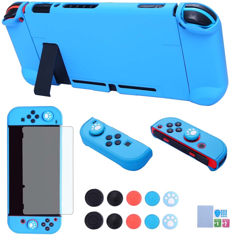 COMCOOL Dockable Case for Nintendo Switch 3 in 1 Protective Cover Case for Nintendo Switch and Joy-Con Controller with Screen Protector and Thumb grips - Sky Blue - Image 1