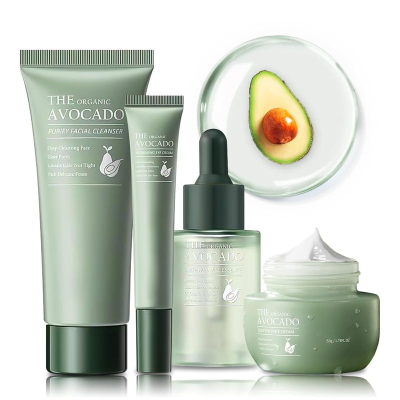 mopayzer Avocado Skin Care Set Skincare Gifts Kits For Hydrating Skin Facial Kit For Women With Facial Cleanser Serum Face Cream Eye Cream Travel Skincare Set4 Pieces - Image 1