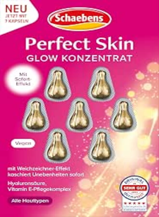 Schaebens Perfect Skin Glow Concentrate, 7 Capsules, with Soft Focus Effect, Conceals Imperfections Immediately with Hyaluronic Acid and Vitamin E Care Complex for All Skin Types - Vegan
