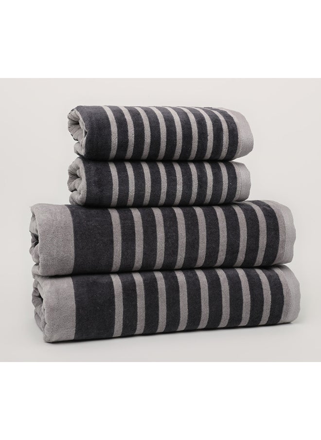 White Rose - 4 Piece Bathroom Towel Set - MELLOW - 500 GSM - 100% Cotton Velour - 2 Bath Towel 70X140 cm & 2 Hand Towel 50x90 cm -MultiColour - Modern Stripe Design - Luxury Touch - Extra Absorbent - Image 1