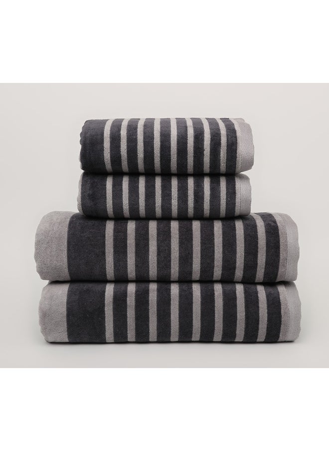 White Rose - 4 Piece Bathroom Towel Set - MELLOW - 500 GSM - 100% Cotton Velour - 2 Bath Towel 70X140 cm & 2 Hand Towel 50x90 cm -MultiColour - Modern Stripe Design - Luxury Touch - Extra Absorbent - Image 1