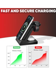 Choosey Choosey 3 in 1 Wireless Charger iPhone Charging Station - Phone Charger Stand for Multiple Devices, Wireless Charging Station for iPhone 16 15 14 13 12 11, Apple Watches & for Airpods 4 3 2 Pro, Black  - Image 4