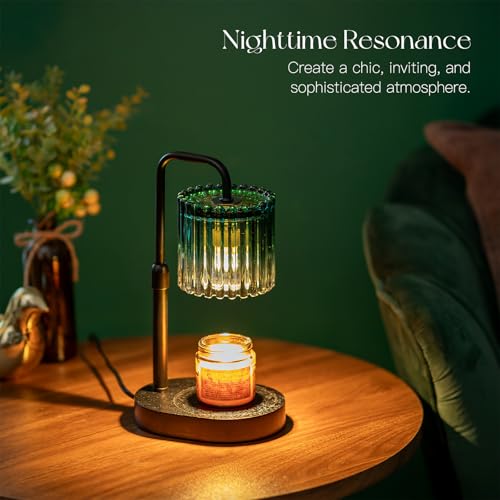 Candeldo Candle Warmer Lamp with Timer Emerald Green Candle Warming Lamp with 2 Bulbs Height Adjustable Wax Melt Dimmable Bedroom Decor for Women - Image 3
