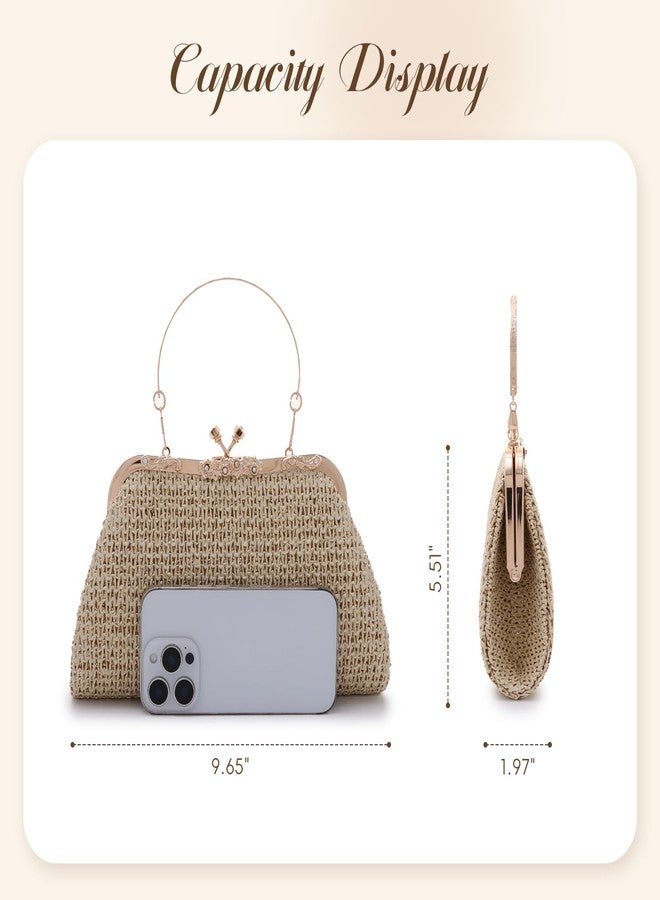 Lanpet Straw Clutch Purses for Women Summer Woven Evening Bag Crossbody Purses Boho Handbags for Vacation, Wedding - Image 3