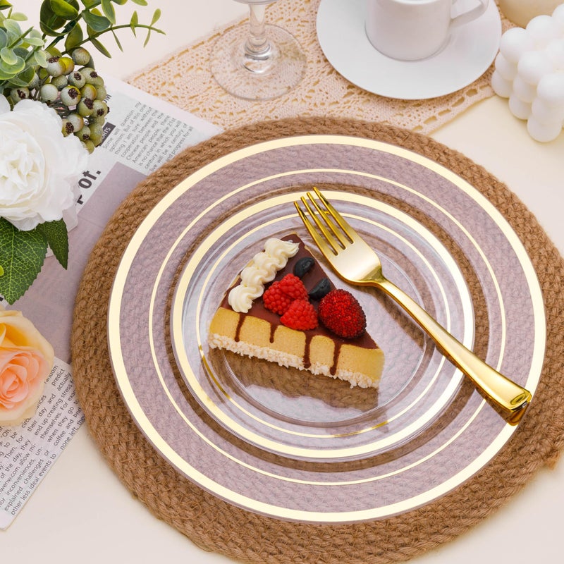 BESTSTAR 100PCS Clear Plastic Plates for Party, 10.25 Inch Disposable Plates with Gold Rim, Heavy Duty Dinner Plates for Wedding and Birthday - Image 4