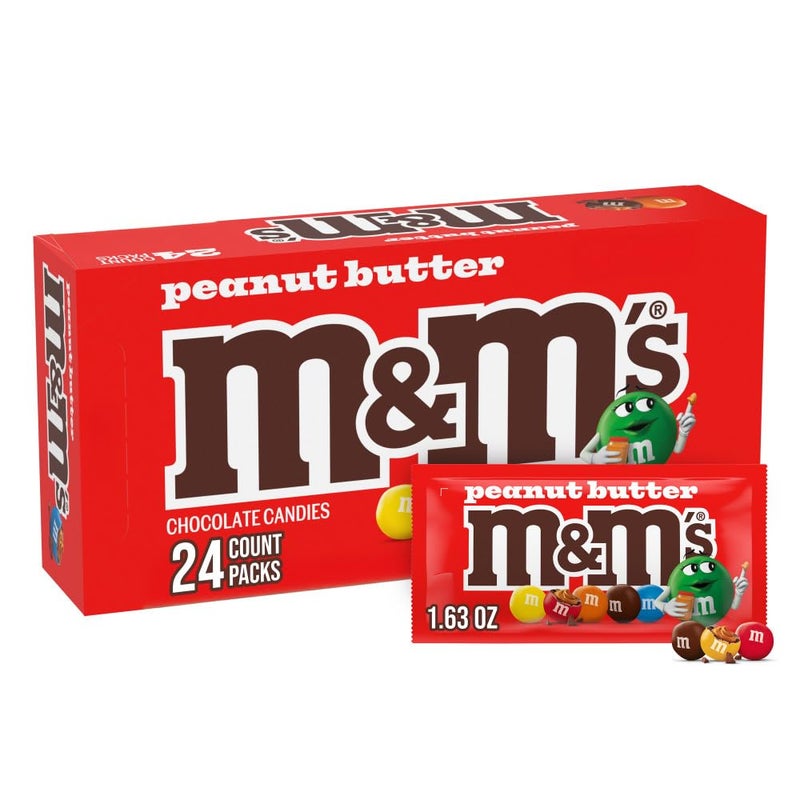M&M'S Peanut Butter Chocolate Candy, Singles Size, 1.63-Ounce 24-Count Box - Image 1