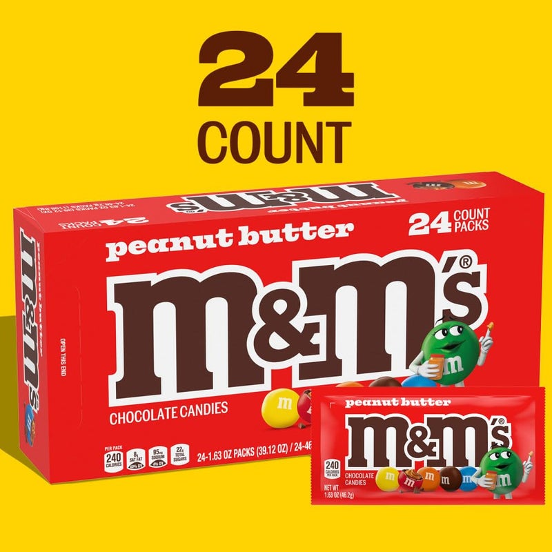 M&M'S Peanut Butter Chocolate Candy, Singles Size, 1.63-Ounce 24-Count Box - Image 2