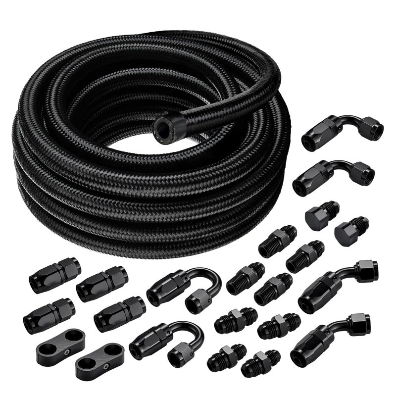 EVIL ENERGY 8AN Fuel Line Kit 8AN Nylon Braided Fuel Line Hose with 24PCS Fittings Kit CPE Fuel Hose 20FT - Image 2