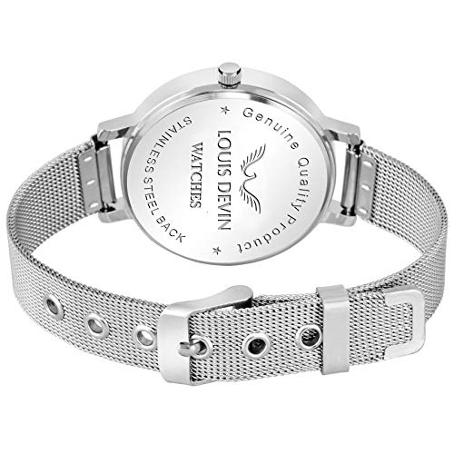 LOUIS DEVIN Stainless Steel Ld-L144-Slv-Ch Mesh Steel Chain Analog Wrist Watch for Women, Silver Dial, Silver Band - Image 2