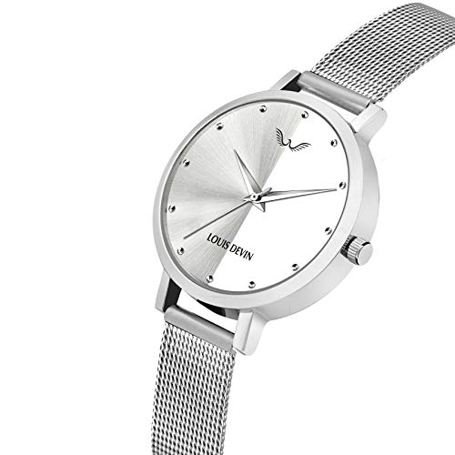 LOUIS DEVIN Stainless Steel Ld-L144-Slv-Ch Mesh Steel Chain Analog Wrist Watch for Women, Silver Dial, Silver Band - Image 4