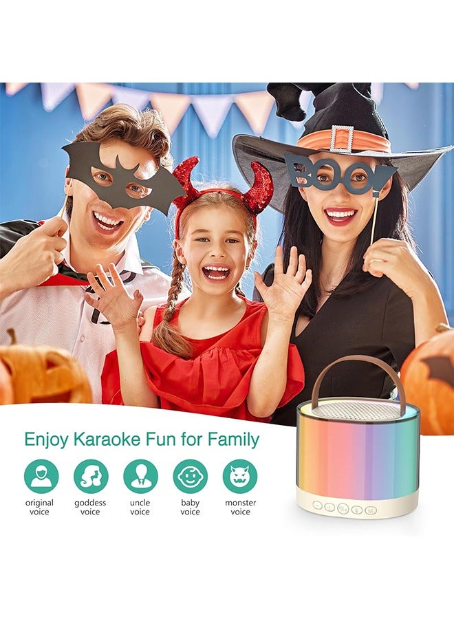 Mini Karaoke Machine for Adults Kids, Portable Bluetooth Karaoke Speaker with 3.5 Full-Range Speaker and Colorful LED Lights, Support USB/TF Card/AUX (Beige-2Mic) - Image 3