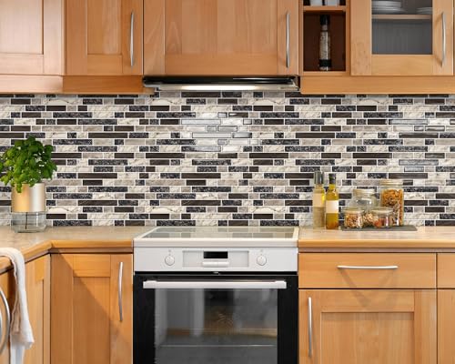 Tiwoos Thick Peel and Stick Backsplash Tile 12x12 3D Self Adhesive Marble Tiles for Kitchen and Bathroom Wall 10SheetBrown - Image 3