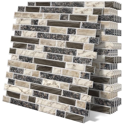 Tiwoos Thick Peel and Stick Backsplash Tile 12x12 3D Self Adhesive Marble Tiles for Kitchen and Bathroom Wall 10SheetBrown - Image 1