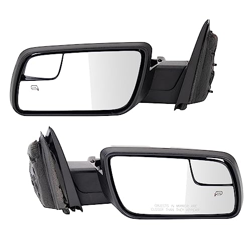 TRQ Driver & Passenger Side Power Heated Mirror Set Smooth Black Manual Fold Compatible with 2013-2019 Ford Flex FO1320444 FO1321444 - Image 1