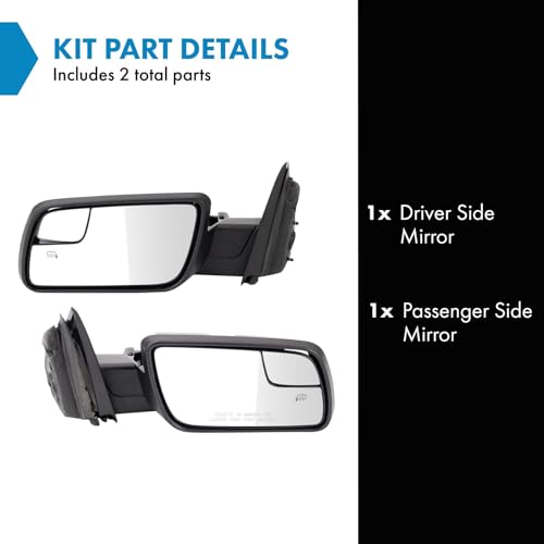 TRQ Driver & Passenger Side Power Heated Mirror Set Smooth Black Manual Fold Compatible with 2013-2019 Ford Flex FO1320444 FO1321444 - Image 2