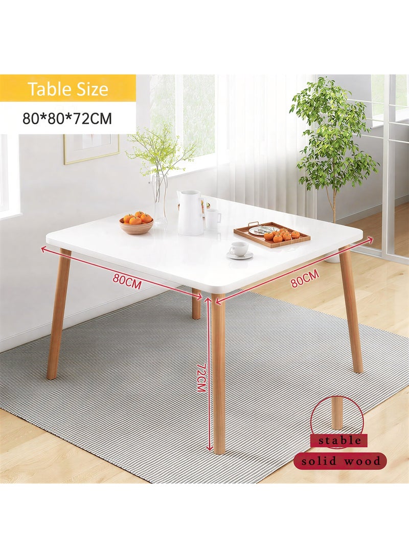 Taimi 5-Piece Dining Set, Modern Square Dining Table with 4 Elegant Chairs | Solid White Wood Table 80x80x72cm with 4 White Mid Century Soft Padded Seats and Wooden Legs - Image 2
