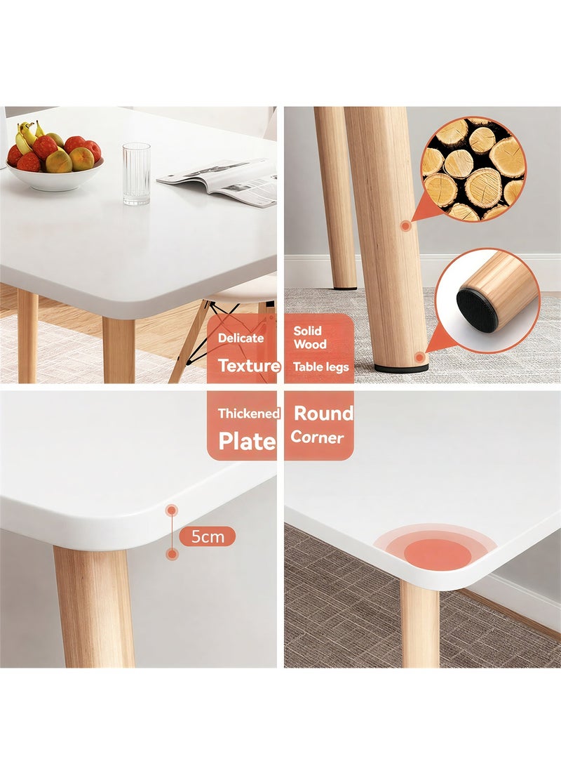 Taimi 5-Piece Dining Set, Modern Square Dining Table with 4 Elegant Chairs | Solid White Wood Table 80x80x72cm with 4 White Mid Century Soft Padded Seats and Wooden Legs - Image 3