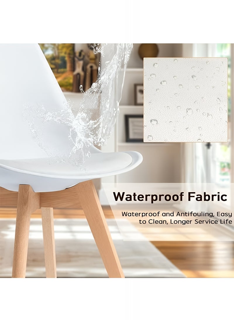 Taimi 5-Piece Dining Set, Modern Square Dining Table with 4 Elegant Chairs | Solid White Wood Table 80x80x72cm with 4 White Mid Century Soft Padded Seats and Wooden Legs - Image 5