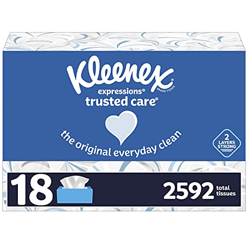 Kleenex Expressions Trusted Care Facial Tissues 18 Boxes 144 Tissues per Box 2Ply 2592 Total Tissues