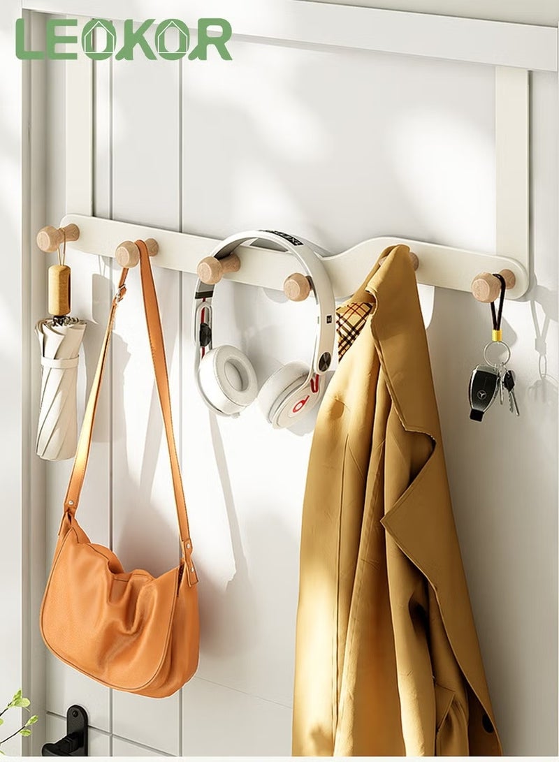 Over The Door Hooks Door Hanger Hook for Clothes with 6 Wooden Door Hooks White - Image 1
