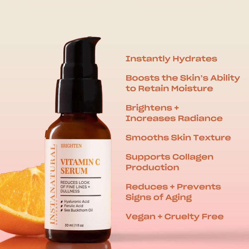 InstaNatural Vitamin C Face Serum, Brightens, Hydrates and Reduces Signs of Aging, with Vitamin C, Hyaluronic and Ferulic Acid, 1 FL Oz - Image 4