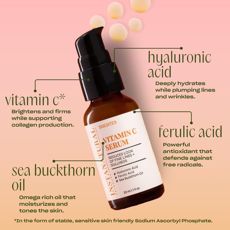 InstaNatural Vitamin C Face Serum, Brightens, Hydrates and Reduces Signs of Aging, with Vitamin C, Hyaluronic and Ferulic Acid, 1 FL Oz - Image 5