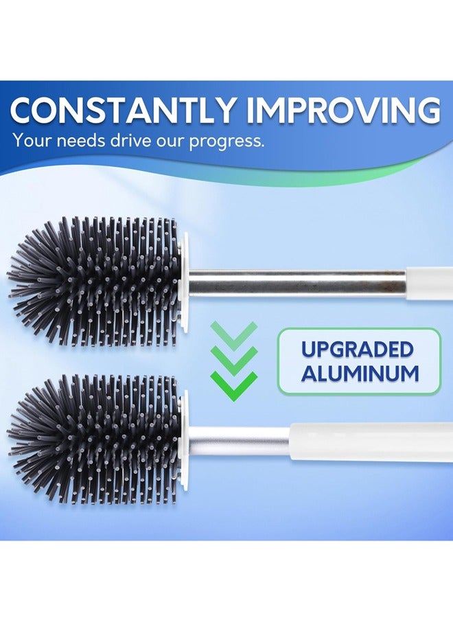 Toilet Brush and Holder, Silicone Toilet Bowl Cleaner Brush, Bathroom Cleaning Bowl Brush Kit with Tweezers, Bathroom Accessories with Aluminum Handle - White - Image 2