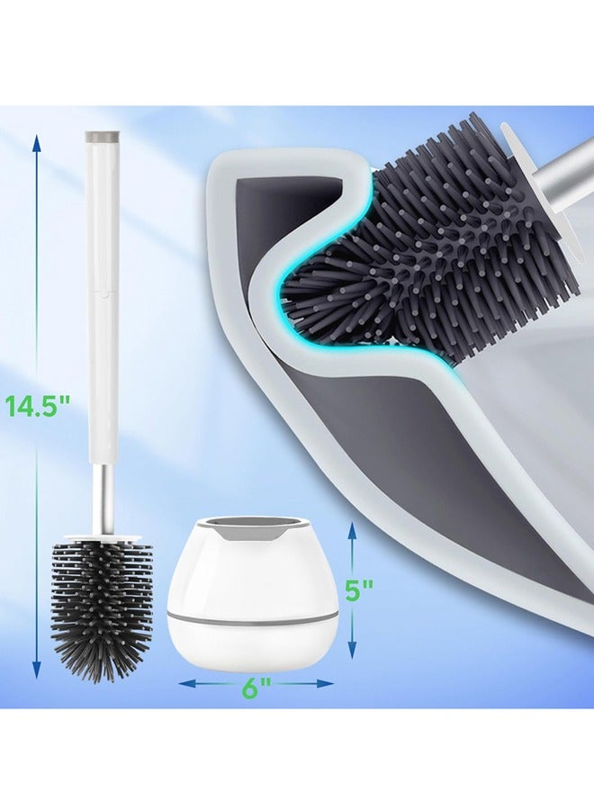 Toilet Brush and Holder, Silicone Toilet Bowl Cleaner Brush, Bathroom Cleaning Bowl Brush Kit with Tweezers, Bathroom Accessories with Aluminum Handle - White - Image 4