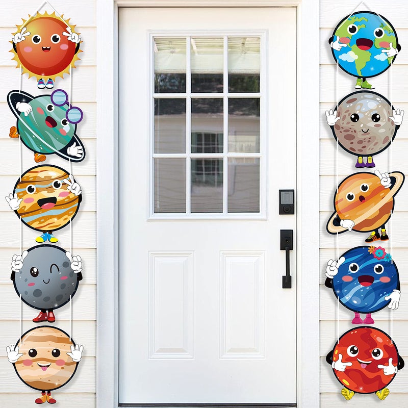 OSNIE 10Pcs Planets Theme Party Decor Supplies Outer Space Cardboard Cutout Door Porch Banner Wall Decor Blue Solar System Party Favors Photo Booth Prop for Kids Boys Space Birthday Party Decorations - Image 1