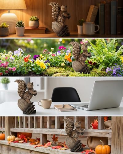 iStatue Handmade Resin Squirrel on Acorn Statue Miniature Garden Figurines – 6.5 Inch Nature-Inspired Woodland Animal Decor for Home, Garden, Patio or Shelf – Rustic Farmhouse Accent (Medium) - Image 2