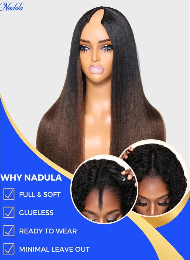Nadula Hair V Part Yaki Straight Glueless Wig Human Hair Balayage Brown Upgraded U Part Wigs, Highlight Straight V-part Wigs V Shape Clip in Half Wig No Glue Wear and Go No Leave Out 16inch - Image 5