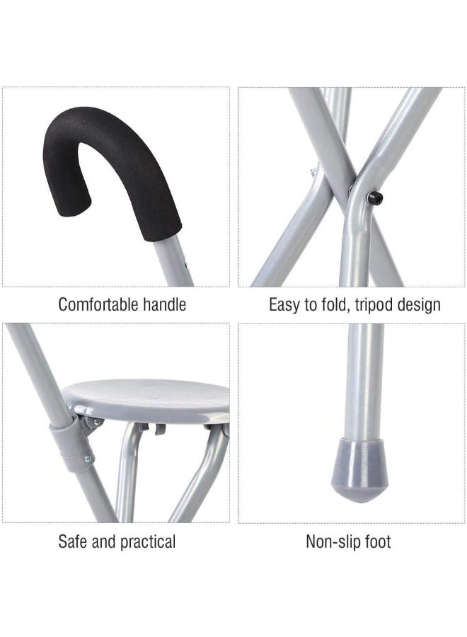 MEDIA6 Foldable Walking Stick with Plastic Seat – Lightweight, Non-Slip Tripod Cane for Seniors - Image 3