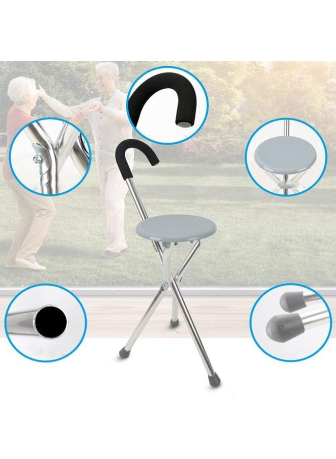 MEDIA6 Foldable Walking Stick with Plastic Seat – Lightweight, Non-Slip Tripod Cane for Seniors - Image 2