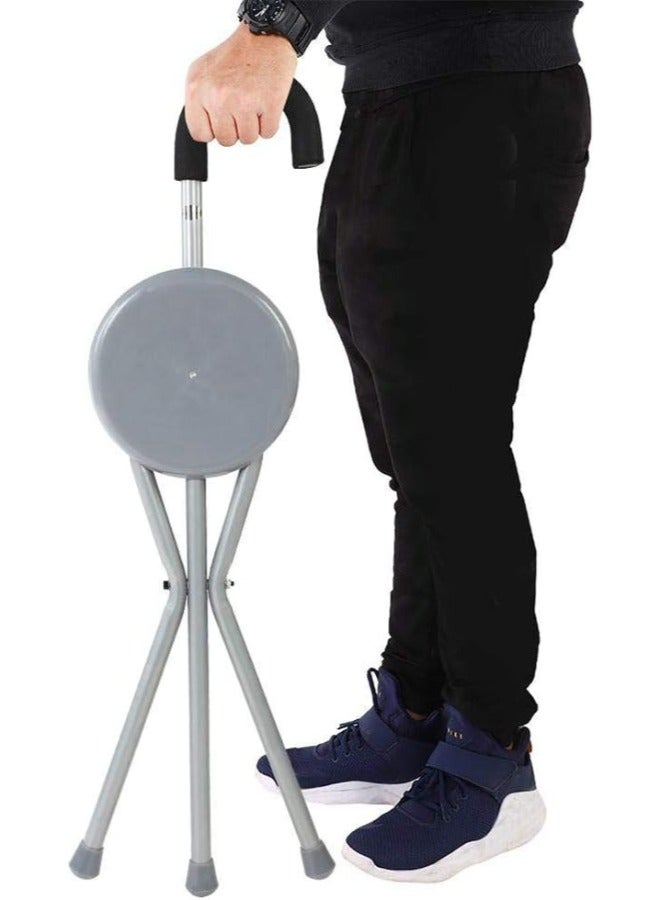 MEDIA6 Foldable Walking Stick with Plastic Seat – Lightweight, Non-Slip Tripod Cane for Seniors - Image 5