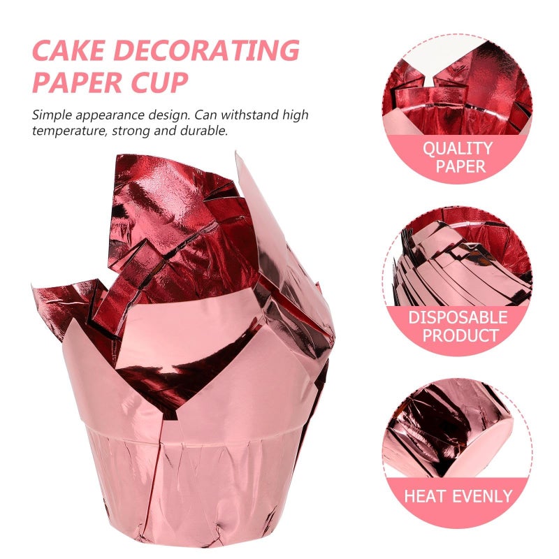 Rose Gold Tulip Baking Cups 50pcs Oil Resistant Muffin Liners For Bakery Dessert - Image 4