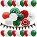 Meiduo 28Pcs Red Green White Party Decorations Set Italian Theme Party Decor with Paper Fans Lanterns Pom Poms Balloons for Dinner Birthday Mexican Fiesta and Christmas in July - Image 3