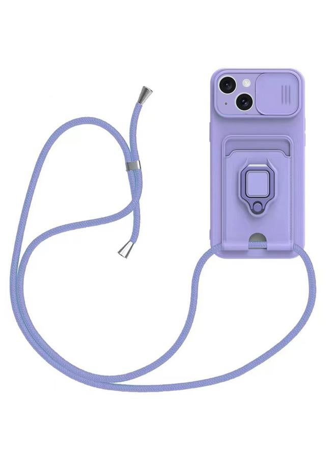 S-TOP Case For iPhone 15 Sliding Camshield Magnetic Card Holder Silicone Phone Case with Lanyard - Image 1