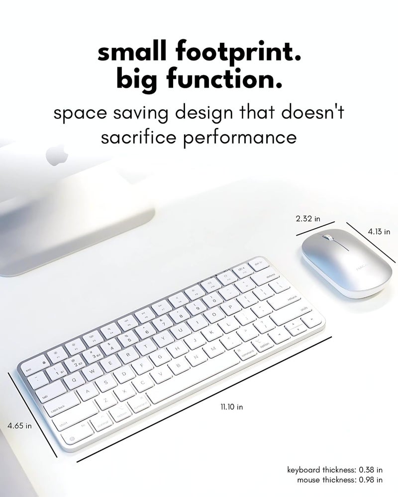 Macally Apple Wireless Keyboard and Mouse for Mac - Dual Mode (Bluetooth + Wired) - Multi-Device, Rechargeable - Mini Wireless Keyboard and Mouse Combo for MacBook, iPad, Mac mini/Air/Pro (Silver) - Image 5