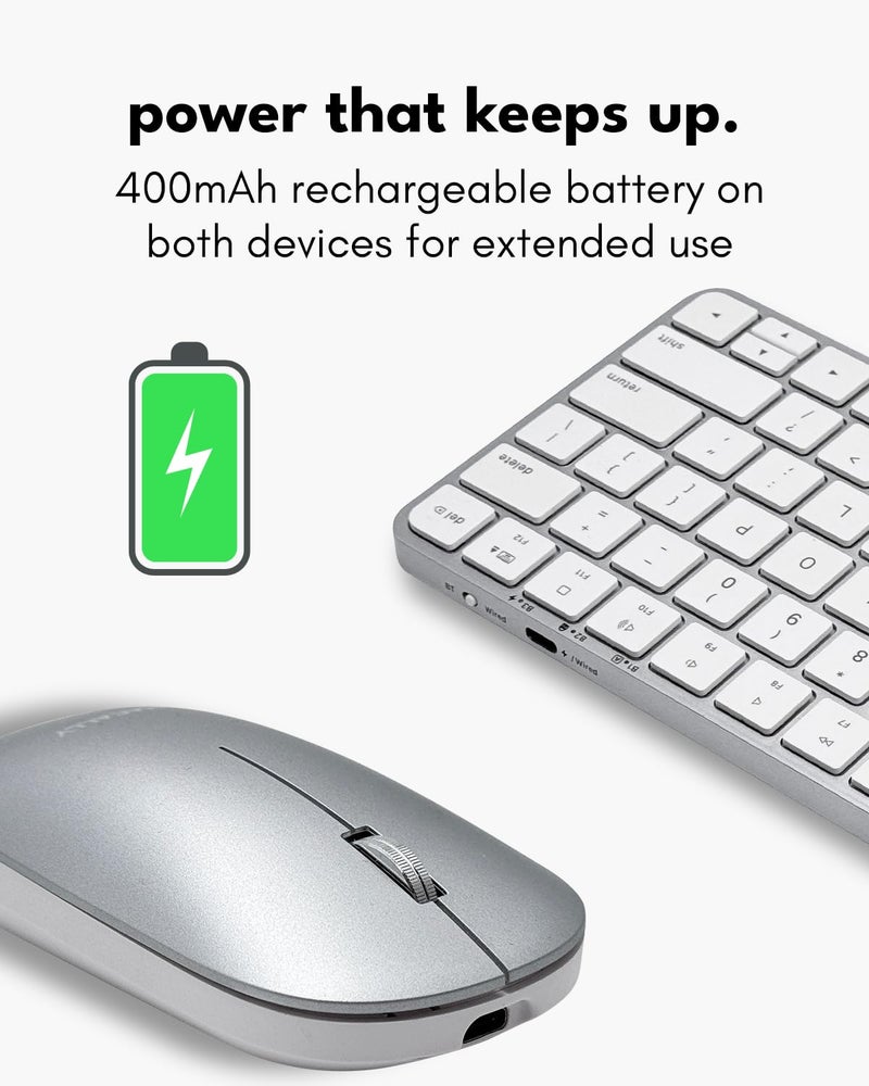 Macally Apple Wireless Keyboard and Mouse for Mac - Dual Mode (Bluetooth + Wired) - Multi-Device, Rechargeable - Mini Wireless Keyboard and Mouse Combo for MacBook, iPad, Mac mini/Air/Pro (Silver) - Image 4