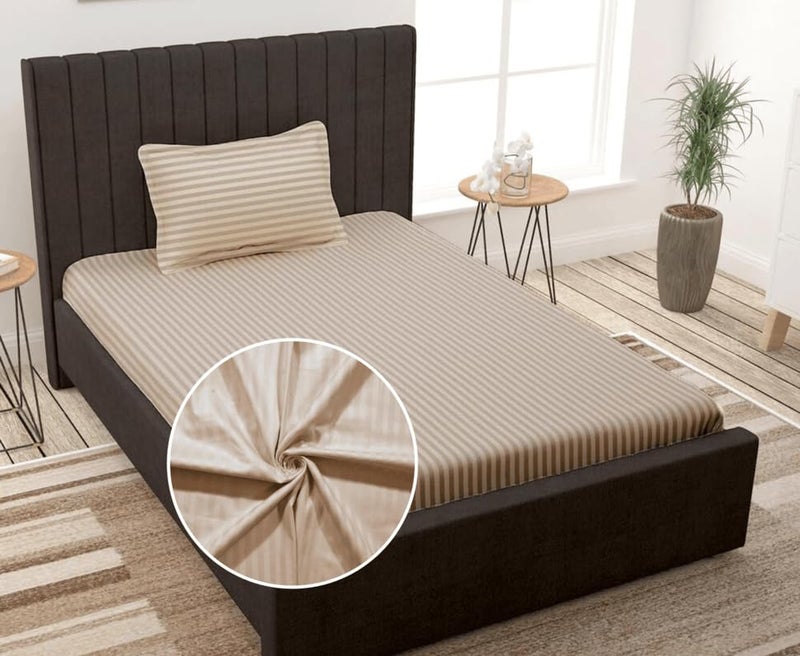 Filymore Satin Stripe Cream Bedsheet for Single Bed (90x60 inches) with One Pillow Covers, Made of 300 TC Microfiber Solid Satin Striped Design, Perfect for Single, Bed Size. - Image 2