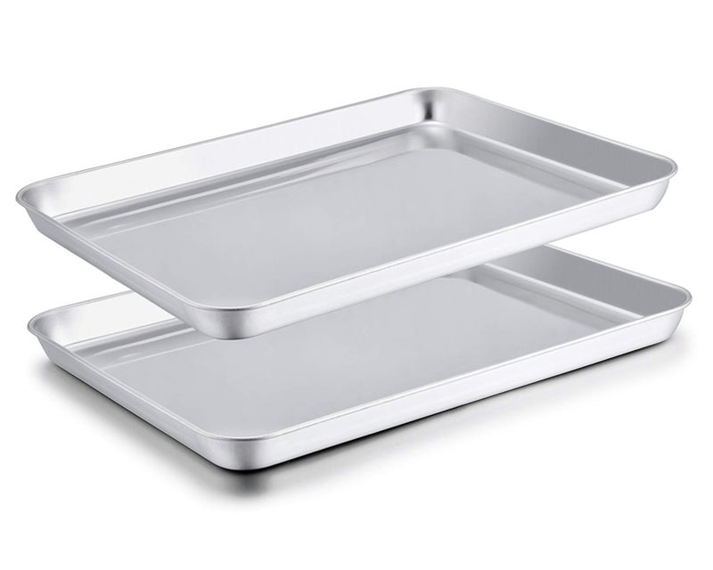 TeamFar Baking Sheet Set of 2 Baking Pans Tray Cookie Sheet Stainless Steel Non Toxic  Healthy Mirror Finish  Rust Free Easy Clean  Dishwasher Safe