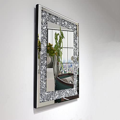 QMDECOR Rectangle Sparkling Decorative Wall Mirror for Home Decoration with Silver Crystal Crush Diamond Décor, Dimention16x20x1 inch, Wall Hang Frameless Mirrors Glass Diamond Décor. - Image 3