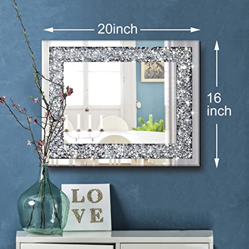 QMDECOR Rectangle Sparkling Decorative Wall Mirror for Home Decoration with Silver Crystal Crush Diamond Décor, Dimention16x20x1 inch, Wall Hang Frameless Mirrors Glass Diamond Décor. - Image 2
